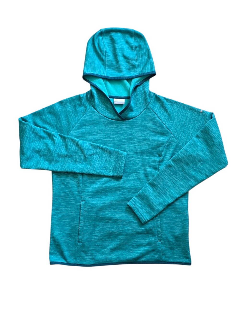 Columbia Medium Teal Heathered Fleece Thumbhole Hoodie Sweatshirt